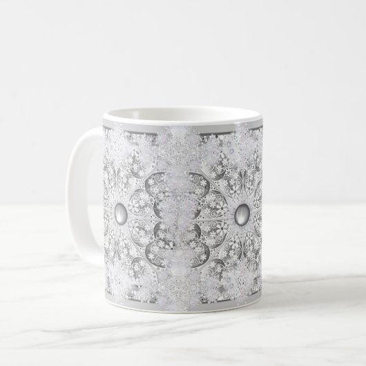 Mug Dentelle en céramique Gris et flocon de neige (Devant gauche)