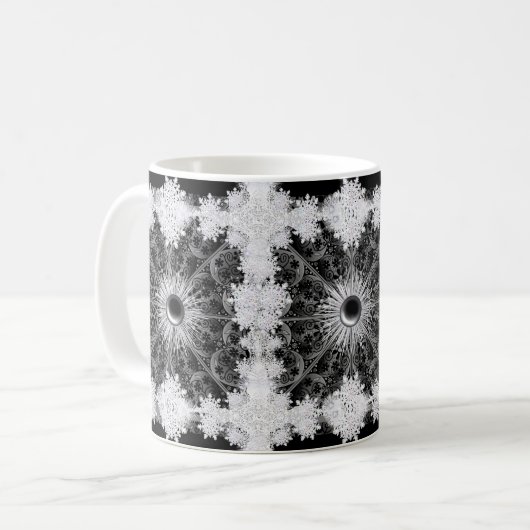 Mug Dentelle en céramique noir & flocon de neige (Devant gauche)