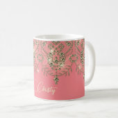 Mug Dentelle en or de pêche rose élégant brillant (Devant droit)