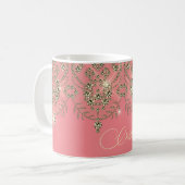Mug Dentelle en or de pêche rose élégant brillant (Devant gauche)