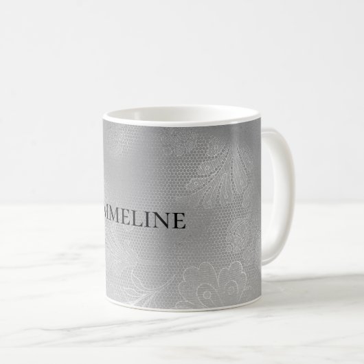 Mug Dentelle florale argentée (Devant droit)