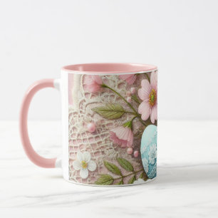 Mug Dentelle florale rose pastel OEufs de Pâques et fl