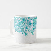 Mug Dentelle Florale Turquoise Et Blanche (Devant gauche)