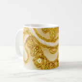 Mug Dentelle jaune doré rayé. texture Arrière - plan, (Devant gauche)