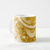 Mug Dentelle jaune doré rayé. texture Arrière - plan, (Devant gauche)