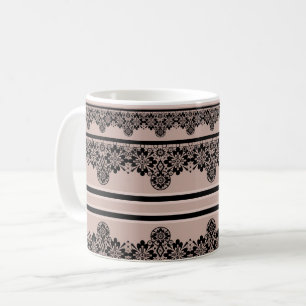 Mug Dentelle noire, ajourée, fond marron, beige, Bla
