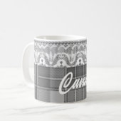 Mug Dentelle plaqué noir blanc gris mignon (Devant gauche)