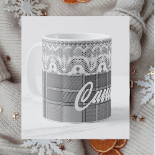 Mug Dentelle plaqué noir blanc gris mignon