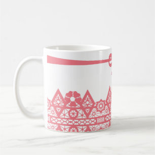Mug dentelle rose sans couture boucle motif blanc