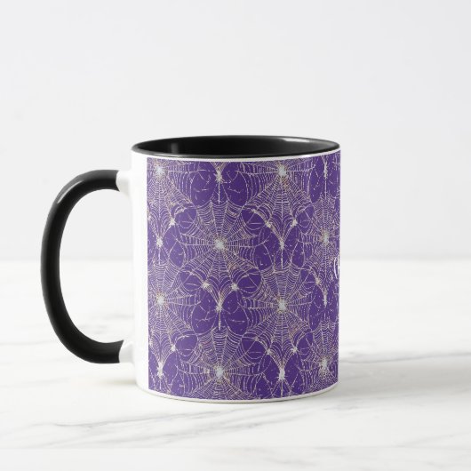 Mug Dentelle Spiderweb en argent sur violet (Gauche)