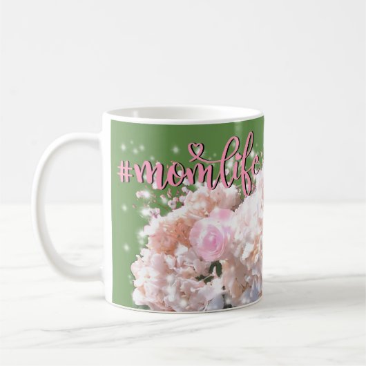 Mug Dentelles blanches romantiques hydrangées roses #m (Gauche)