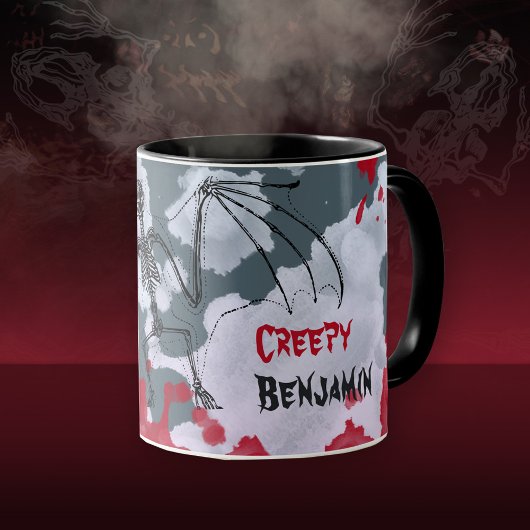 Mug Déplaisant Halloween Bat Skeleton Votre Nom