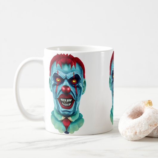 Mug Déplaisant Killer Clown Zombie Horror Art (Avec donut)