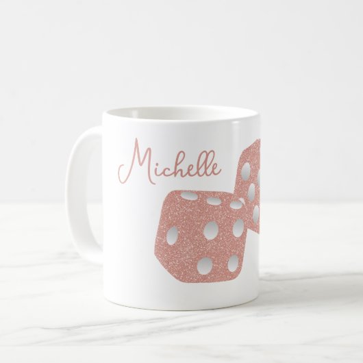 Mug Dés à paillettes roses glamour avec nom personnali (Devant gauche)