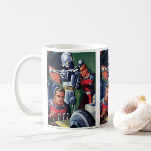 Mug Des astronautes de science-fiction vintages répare (Avec donut)