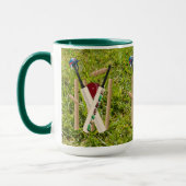 Mug Des Billets De Cricket Sur De L'Herbe Verte, (Gauche)