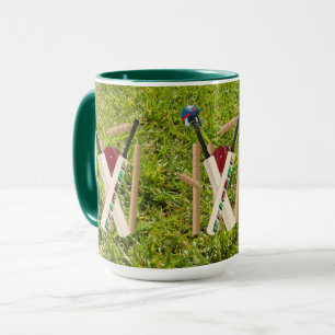 Mug Des Billets De Cricket Sur De L'Herbe Verte,