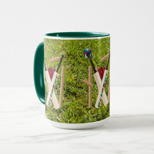 Mug Des Billets De Cricket Sur De L'Herbe Verte, (Devant gauche)