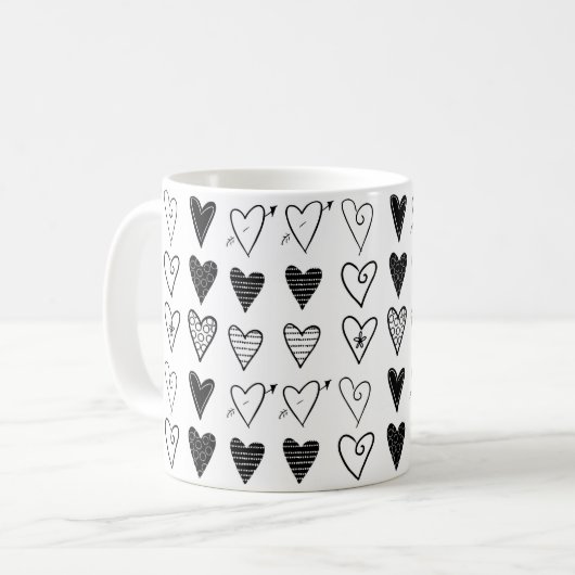 Mug des Coeurs Noir et Blanc (Devant gauche)