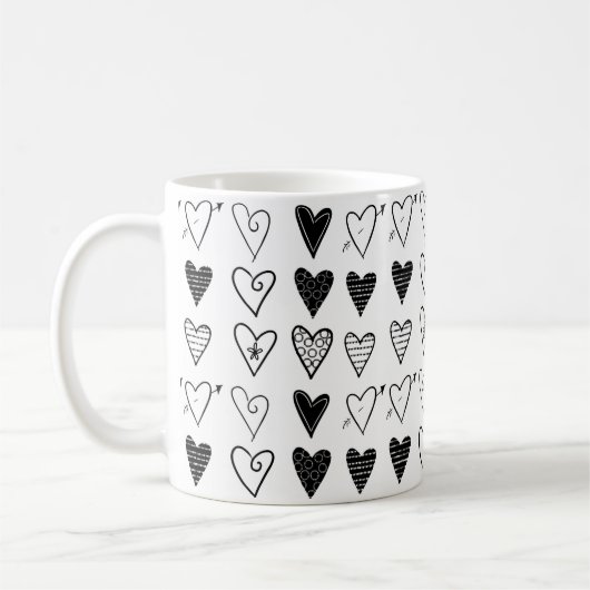 Mug des Coeurs Noir et Blanc (Gauche)