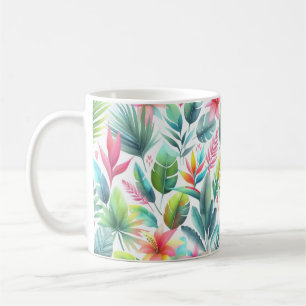 Mug Des Feuilles Tropicaux Colorés Et Clairs Avec Rose