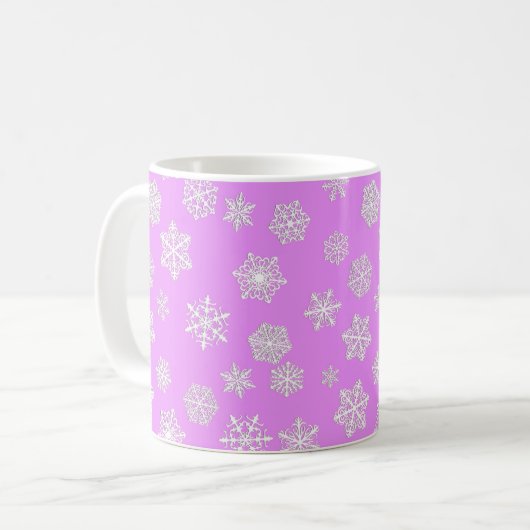 Mug Des flocons blancs sur un arrière - plan d'orchidé (Devant gauche)