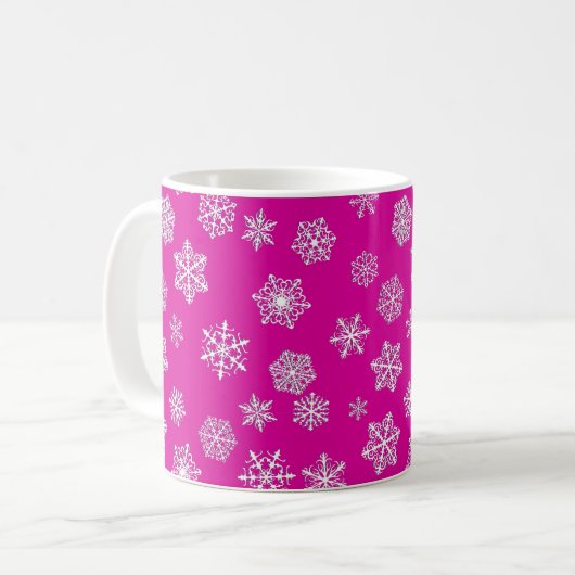 Mug Des flocons blancs sur un Arrière - plan rose Fuch (Devant gauche)