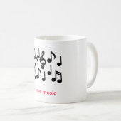 Mug des notes de musique, j'aime la musique (Devant droit)