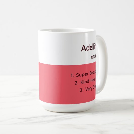 Mug Description du nom simple rose blanc (Devant droit)