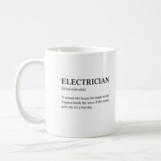 Mug Description technique drôle d'électricien (Gauche)