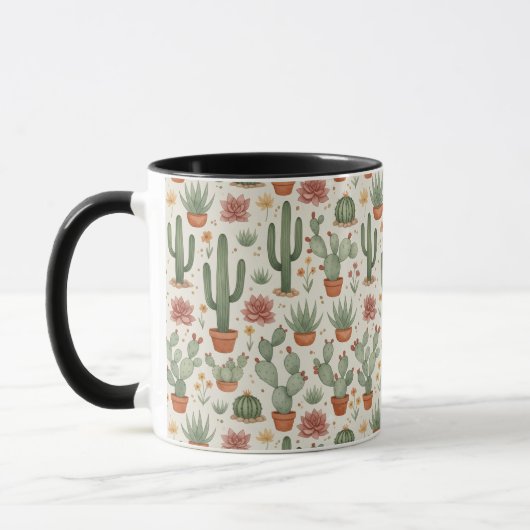 Mug Desert Cacti Succulent Seamless Pattern (Gauche)