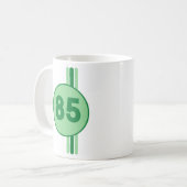 Mug Design 85 en vert on mint green with stripes (Devant gauche)