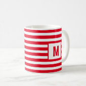 Mug Design à rayures rouge et blanc unique initiale (Devant droit)