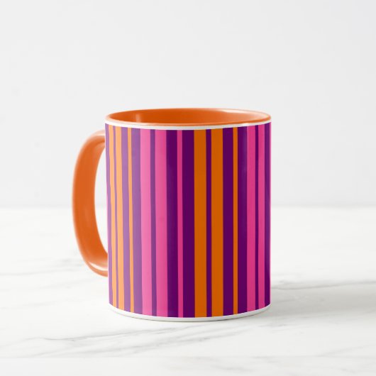 Mug Design à rayures verticales rose orange violet (Devant gauche)