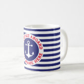 Mug Design Ancre nautique bleu marine avec bande blanc (Devant droit)