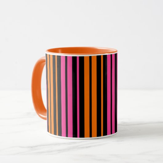 Mug Design bandes verticales orange rose noir   (Devant gauche)