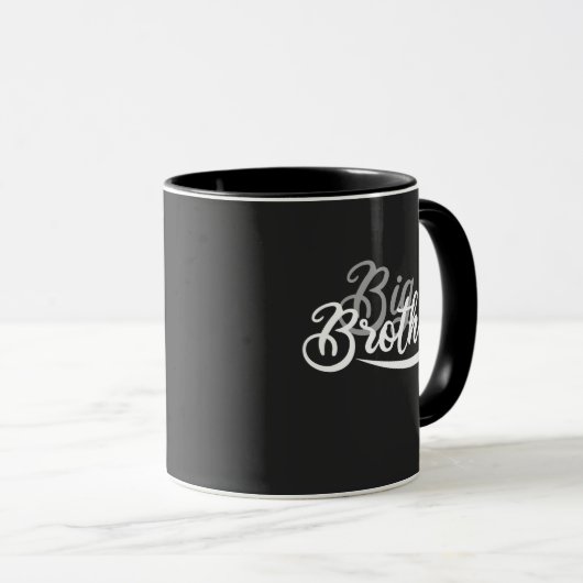 Mug design cursive gris blanc grand frère. (Devant droit)