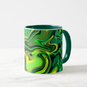 Mug Design d'art Abstrait vert et jaune fluide (Devant droit)