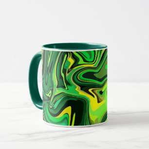 Mug Design d'art Abstrait vert et jaune fluide