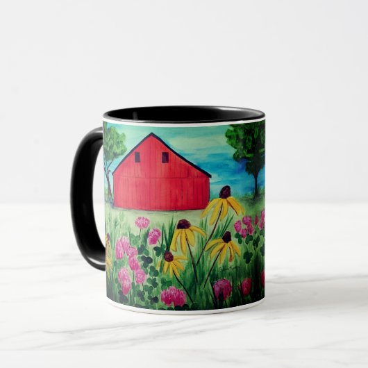 Mug Design de la grange à fleurs de printemps peint à  (Devant gauche)