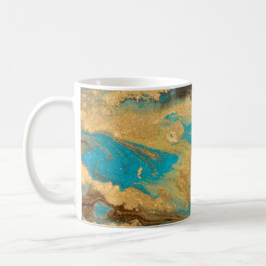 Mug Design de texture dorée marbré. Bleu et marbre dor (Gauche)