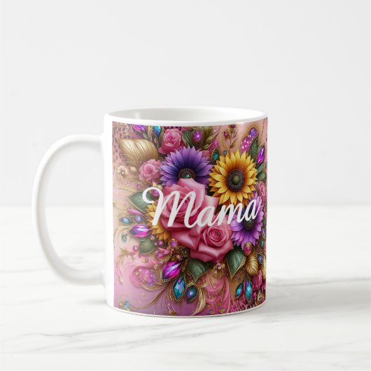 Mug Design élégant Mama - Fusion florale et Parties sc (Gauche)