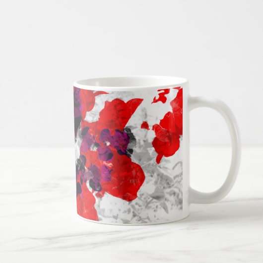Mug Design floral Abstrait - rouge et violet sur blanc (Droite)