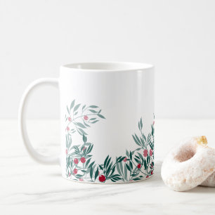 Mug Design floral, branches vertes et baies rouges