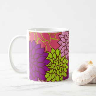 Mug Design floral gras en vert citron, rose, violet
