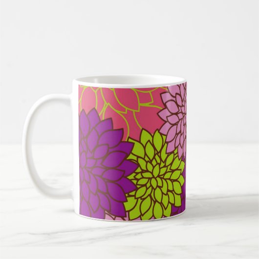 Mug Design floral gras en vert citron, rose, violet (Gauche)