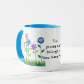 Mug Design floral moderne en rose, violet et bleu (Devant gauche)