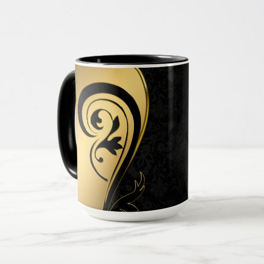 Mug Design floral or et noir (Devant gauche)