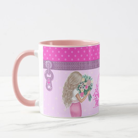 Mug Design floral rose mignon élégant monogrammé (Gauche)