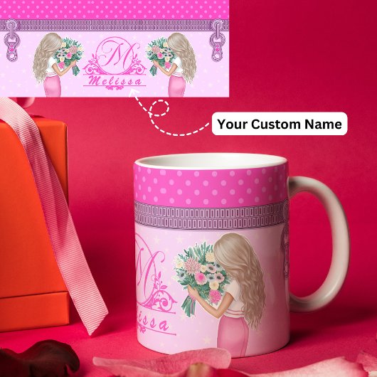 Mug Design floral rose mignon élégant monogrammé